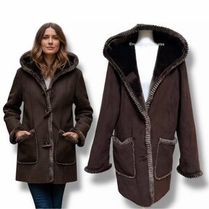 Vintage Jones New York Faux Suede Shearling Penny Lane Coat In Chocolate Brown